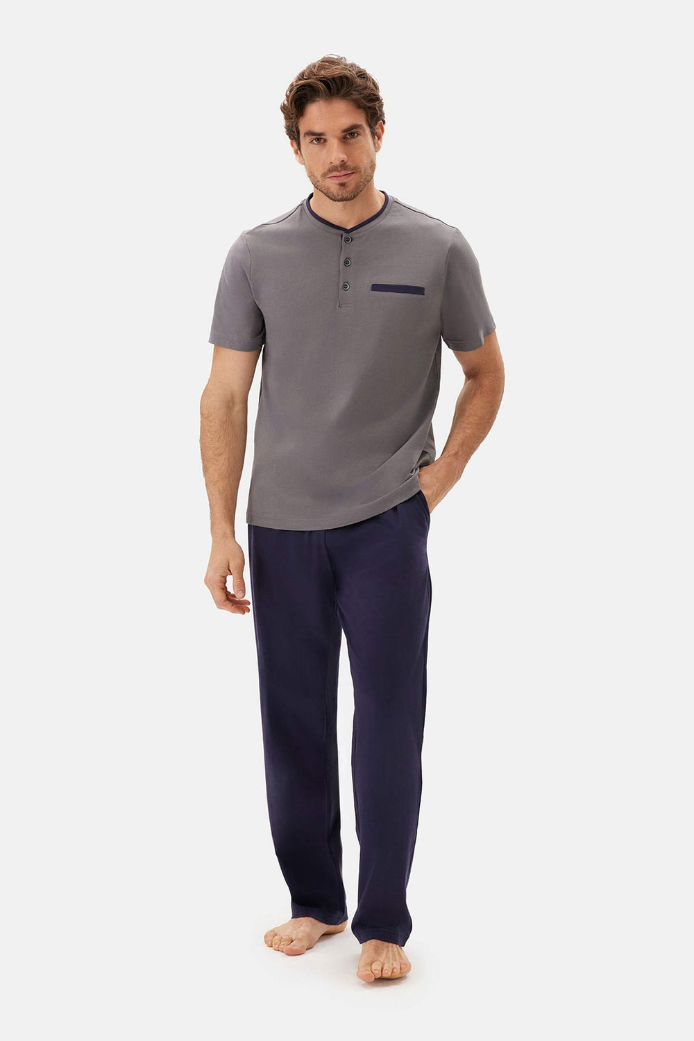 Füme Kısa Kollu Patlı Tişört Pantolon Pijama Takımı