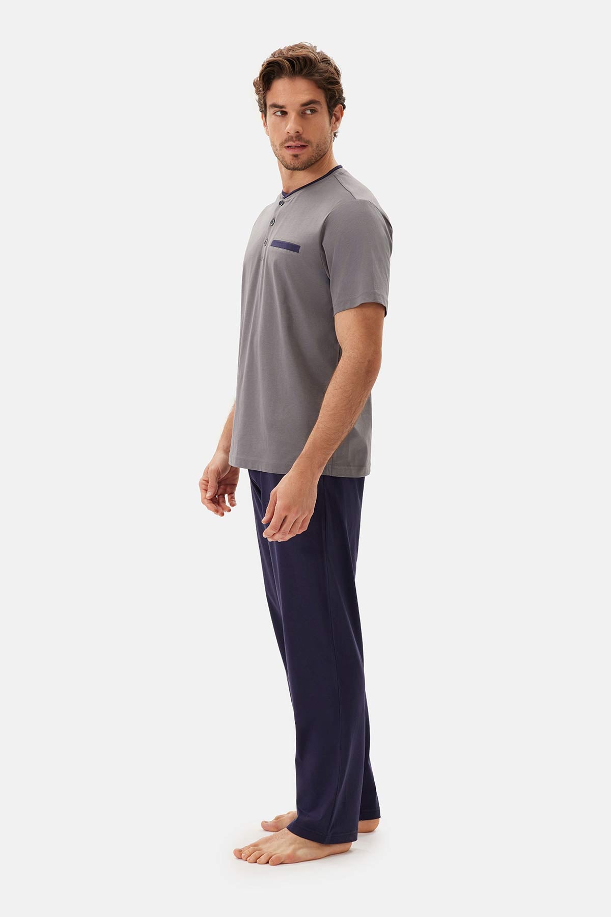 Füme Kısa Kollu Patlı Tişört Pantolon Pijama Takımı