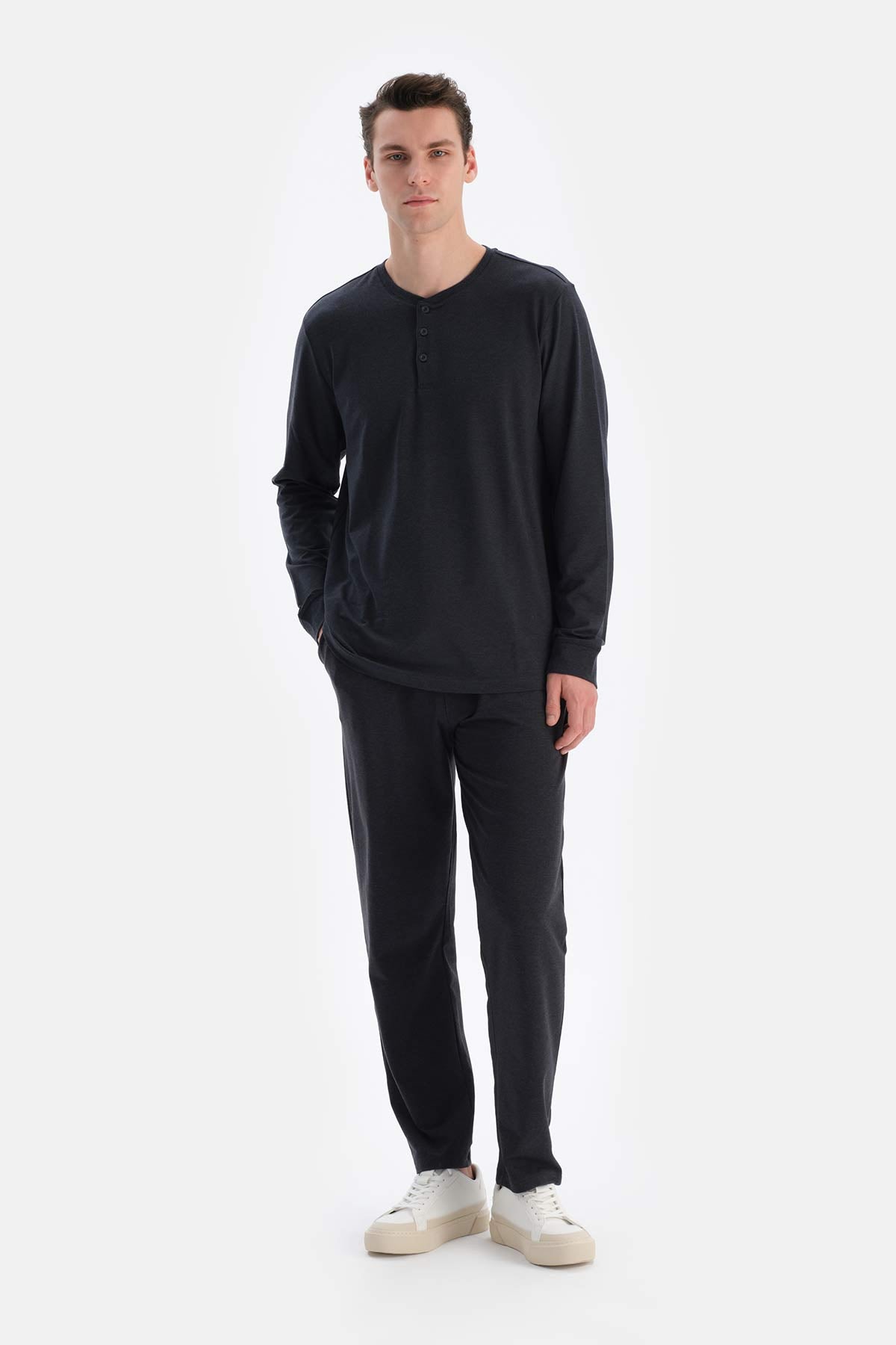 Navy HALF-PLOT REGULAR FIT EVERFRESH T-SHIRT