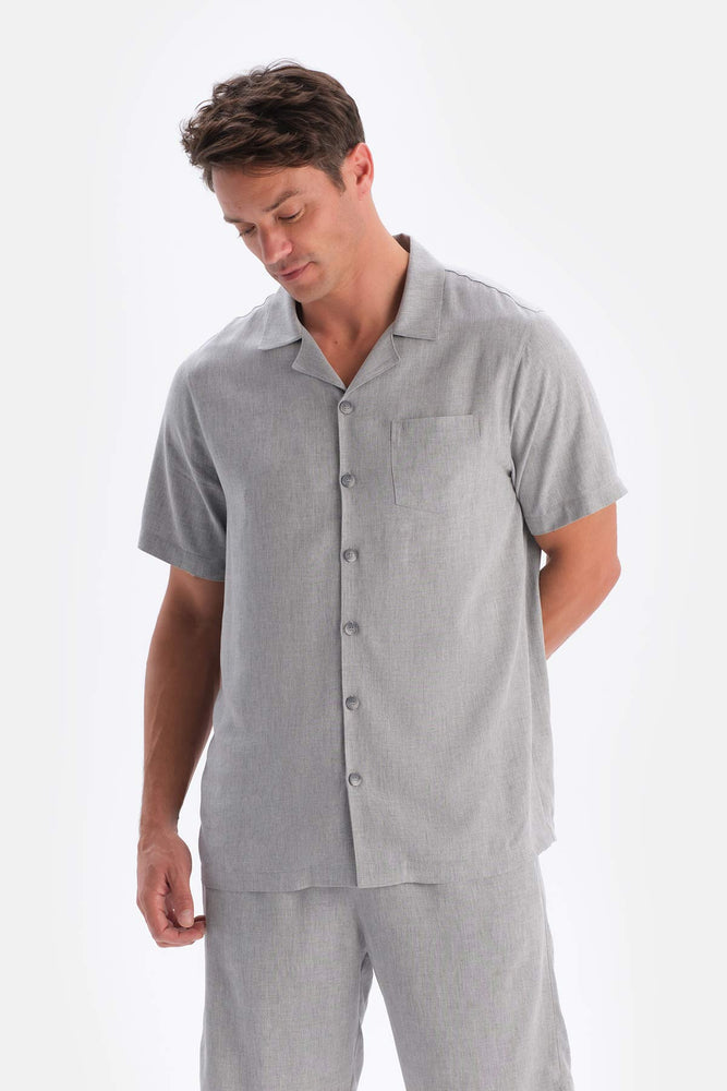 Grey SHORT SLEEVE WOVEN SHIRT WITH POCKET DETAIL
