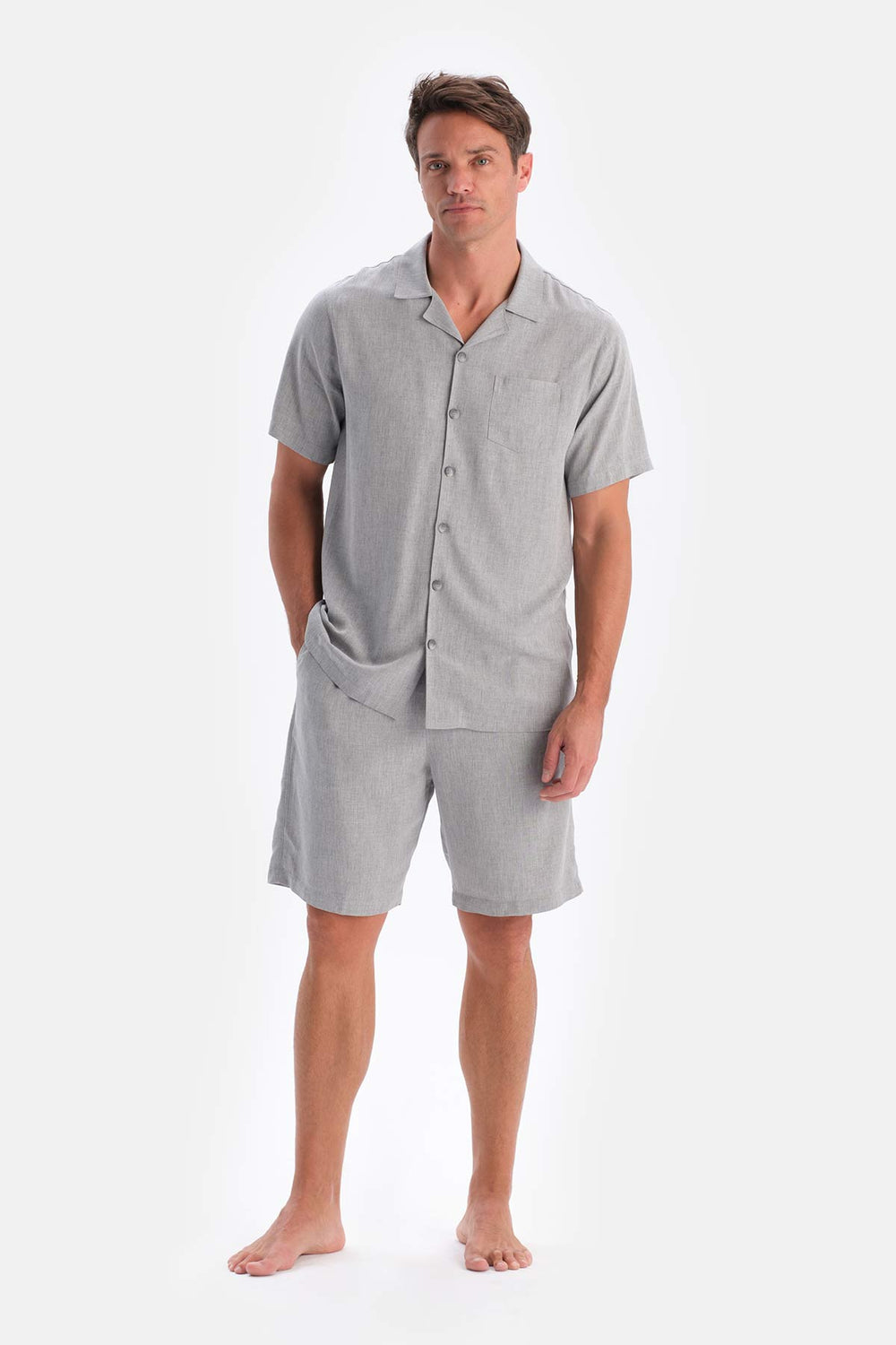 Grey SHORT SLEEVE WOVEN SHIRT WITH POCKET DETAIL
