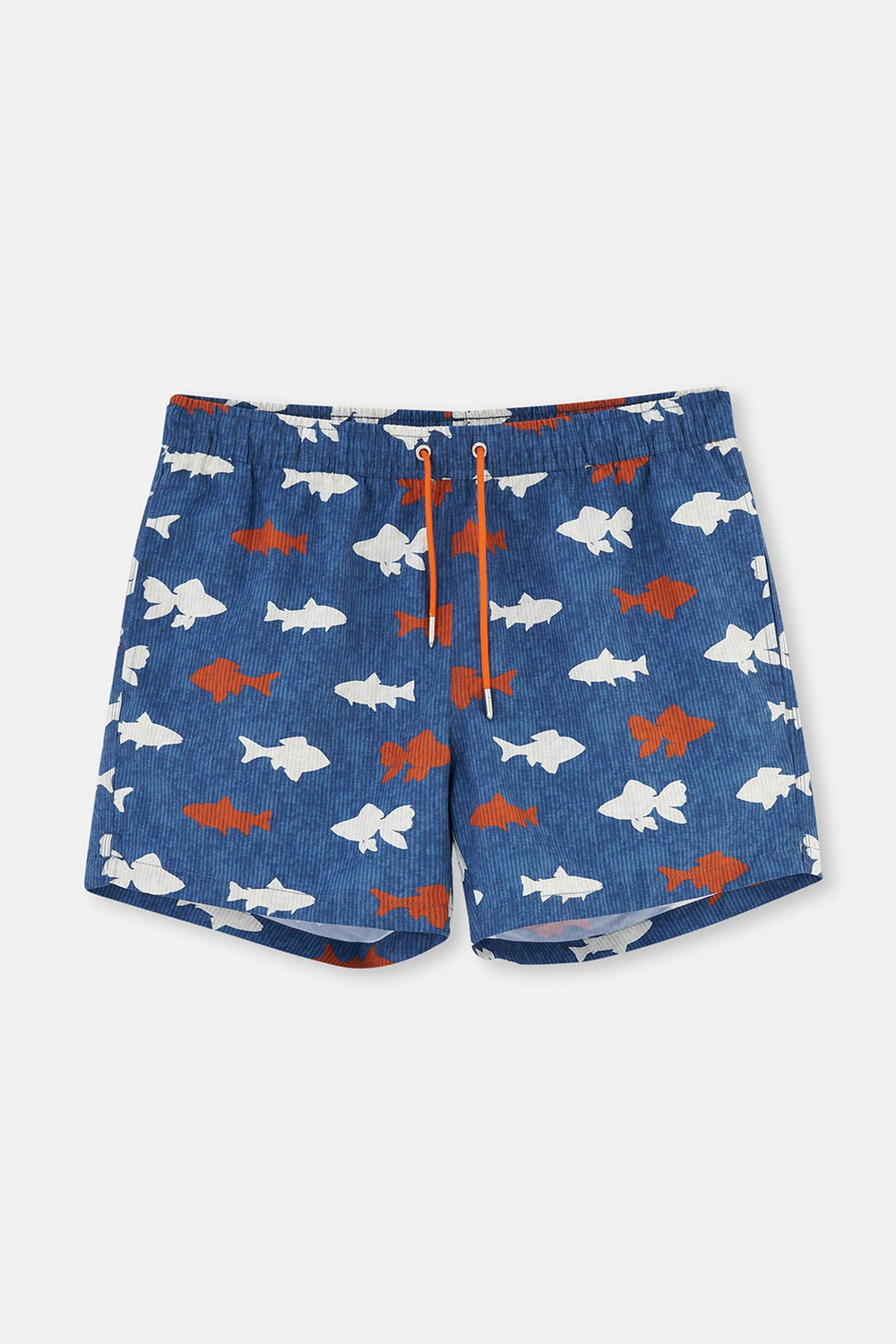 Lacivert-Kiremit Kısa Balık Desenli Deniz Şortu