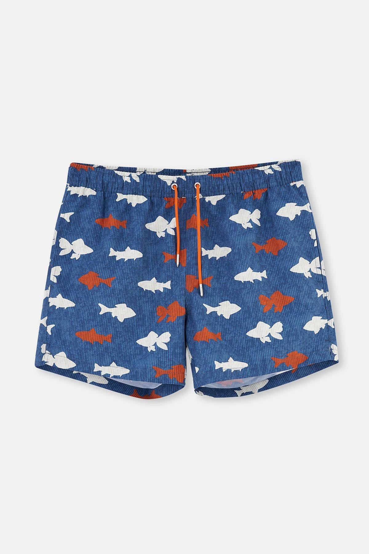 Lacivert-Kiremit Kısa Balık Desenli Deniz Şortu