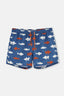 Lacivert-Kiremit Kısa Balık Desenli Deniz Şortu