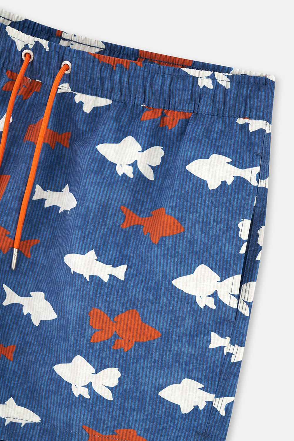 Lacivert-Kiremit Kısa Balık Desenli Deniz Şortu