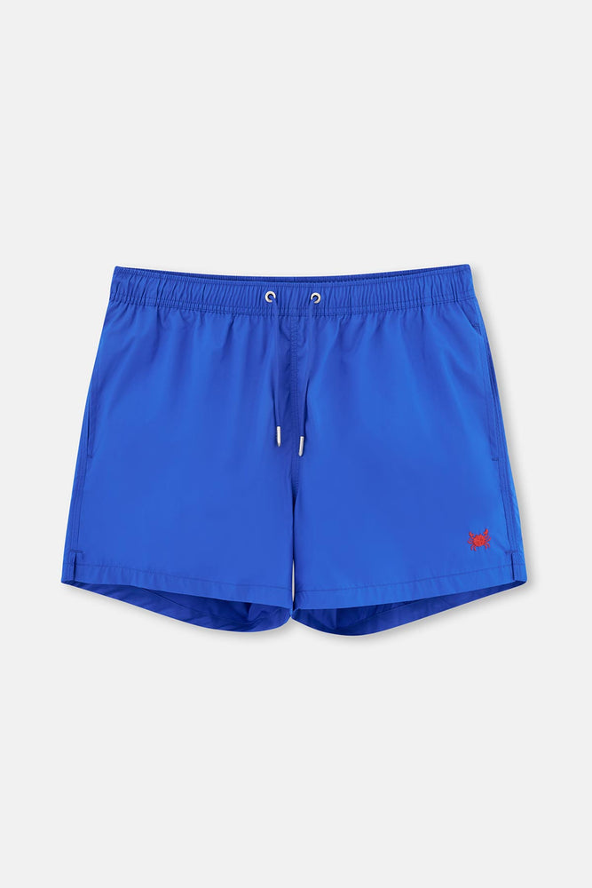 Mavi Paçası Nakışlı Kısa Deniz Şortu