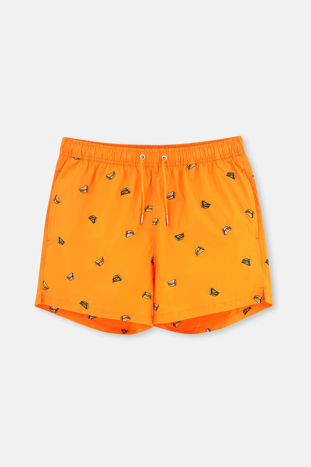 Turuncu Yelken Nakışlı Kısa Deniz Şortu