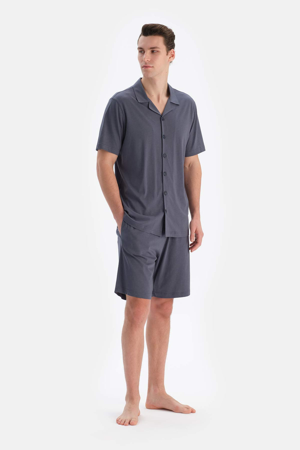 Indigo Cepli Gömlek Şort Modal Pijama Takımı