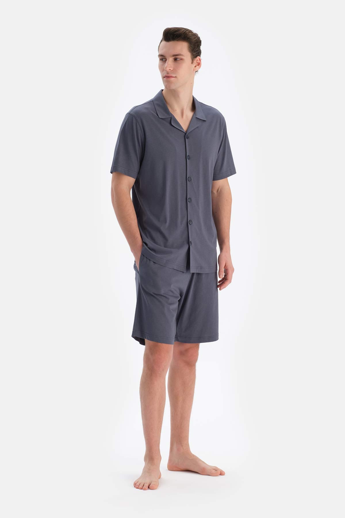 Indigo Cepli Gömlek Şort Modal Pijama Takımı
