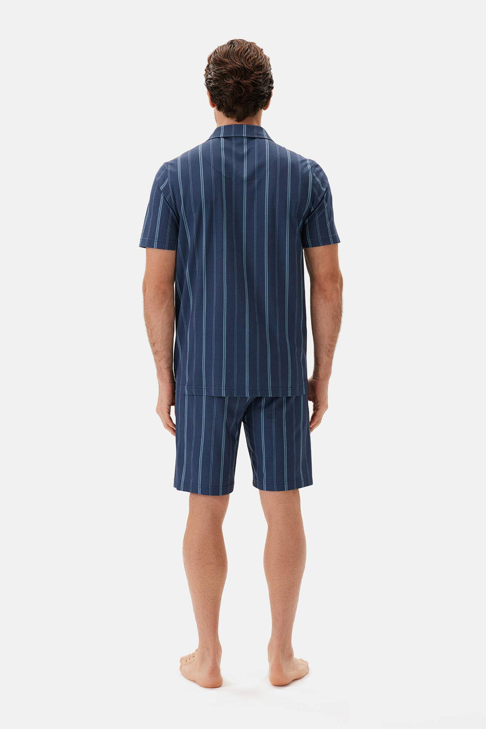 Lacivert Çizgili Gömlek Şort Pijama Takımı