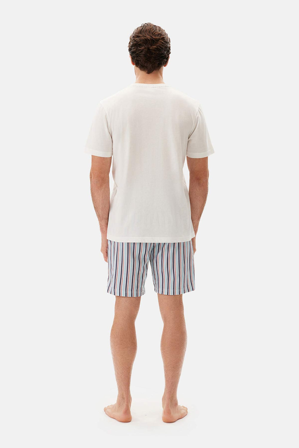 Ekru Yarım Patlı Kısa Kollu Şort Pijama Takımı