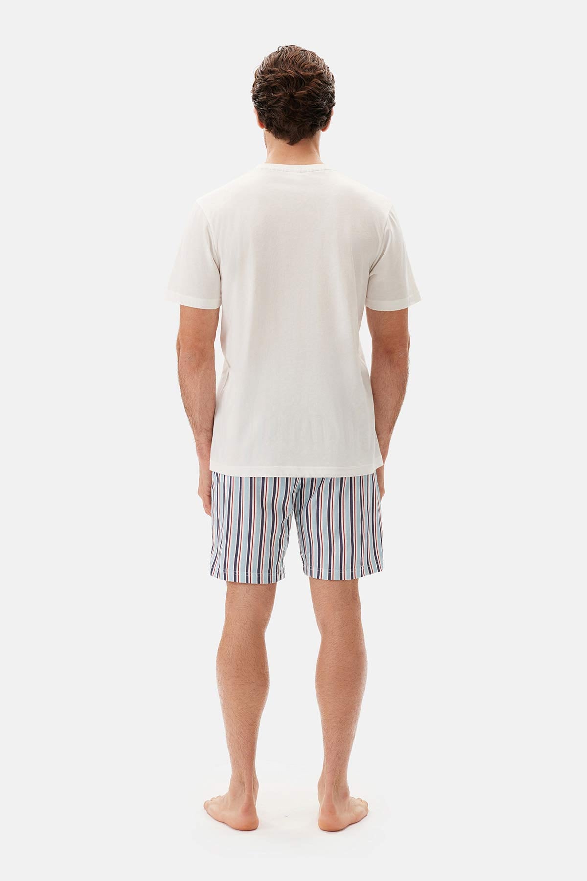 Ekru Yarım Patlı Kısa Kollu Şort Pijama Takımı