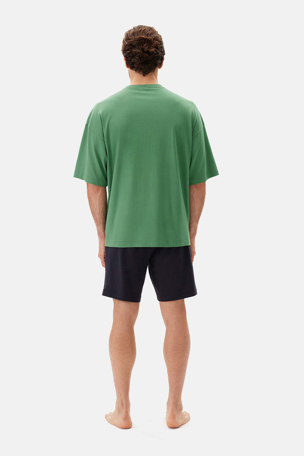 Yeşil Bis Yaka Baskılı Kısa Kollu Şort Pijama Takımı