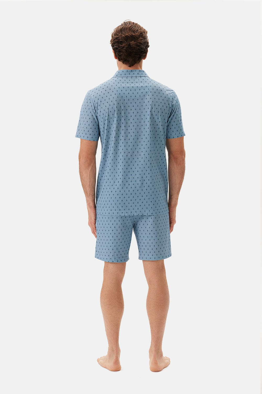 Mavi Desenli Gömlek Yaka Modal Şortlu Pijama Takımı
