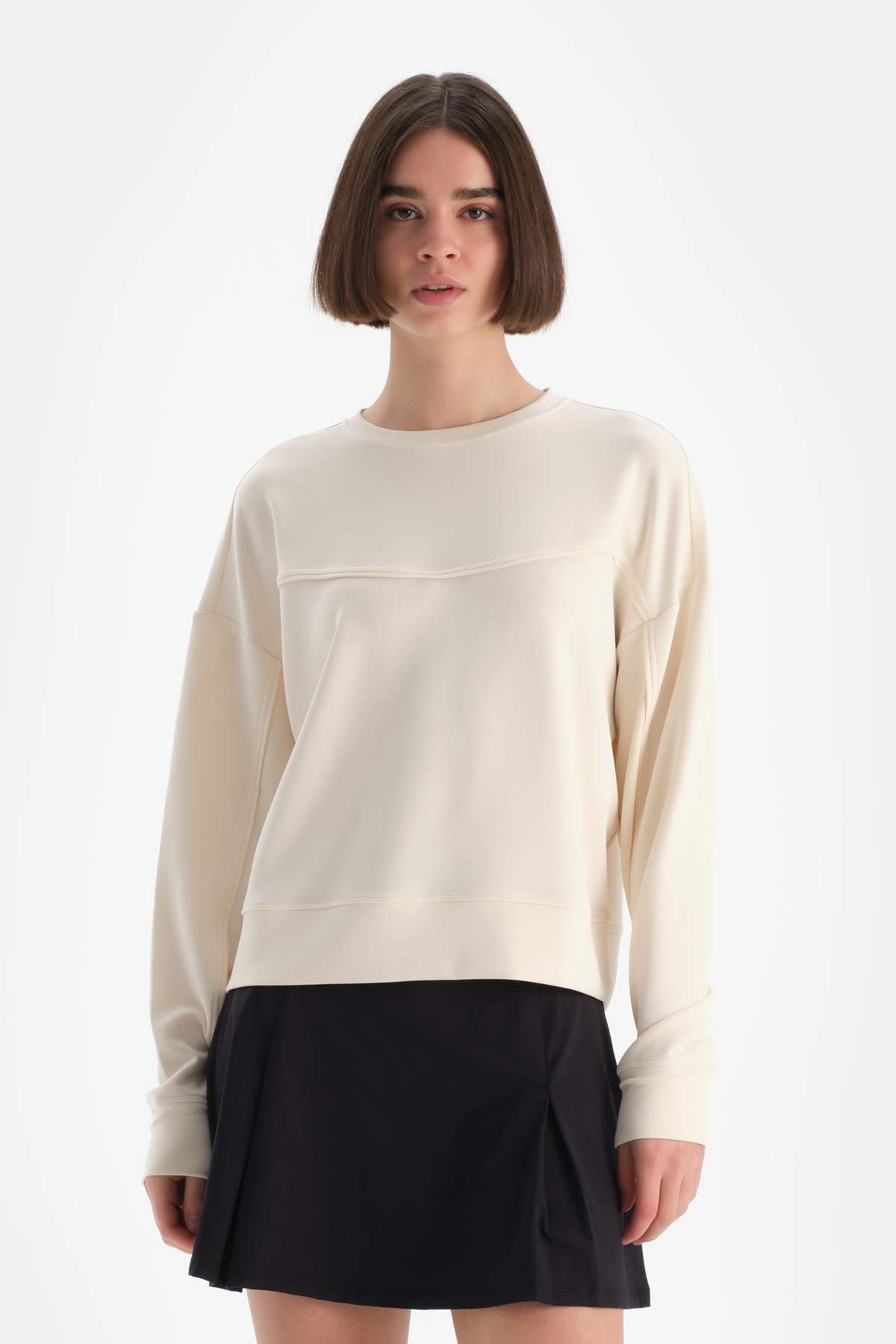 Ekru Dagi Active Kadın Modal Biye Detaylı Sweatshırt