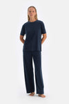 Navy CUPRO TROUSERS WITH POCKETS