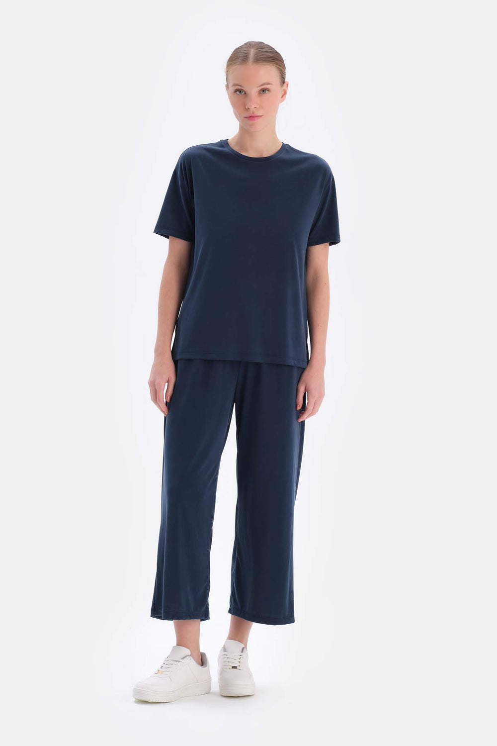 Lacivert Cepli Kısa Paça Cupro Pantolon