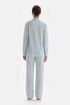 Light Blue SHIRT COLLAR EMBROIDERY DETAILED PAJAMA SUIT