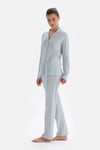 Light Blue SHIRT COLLAR EMBROIDERY DETAILED PAJAMA SUIT