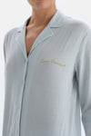 Light Blue SHIRT COLLAR EMBROIDERY DETAILED PAJAMA SUIT