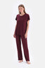 Bordeaux LACE GARNISHED VISCOSE T-SHIRT TROUSERS PAJAMA SET
