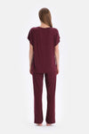 Bordeaux LACE GARNISHED VISCOSE T-SHIRT TROUSERS PAJAMA SET