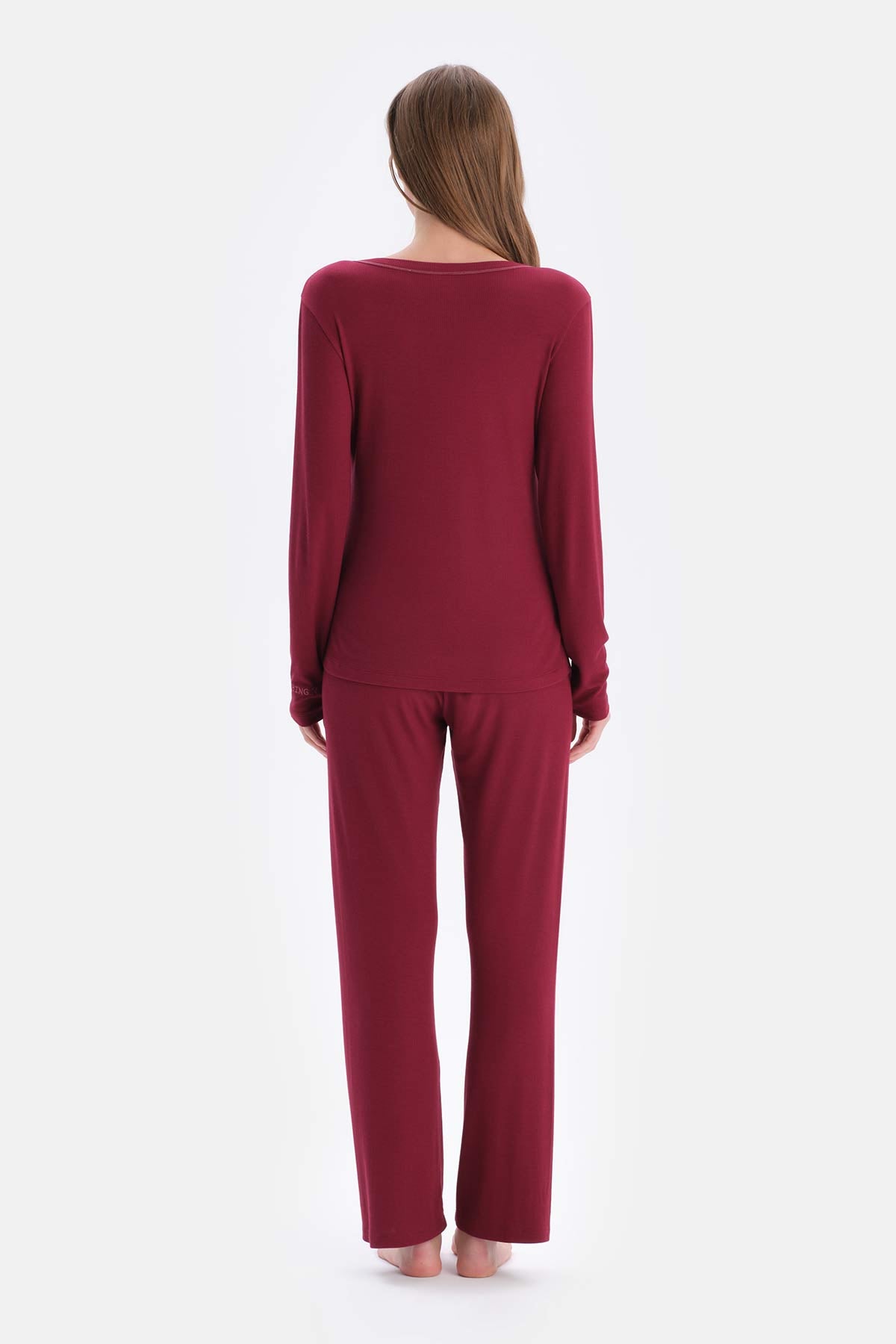 Damson RIB LONG SLEEVE VISCOSE T-SHIRT PANTS PAJAMA SET
