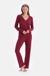 Damson RIB LONG SLEEVE VISCOSE T-SHIRT PANTS PAJAMA SET