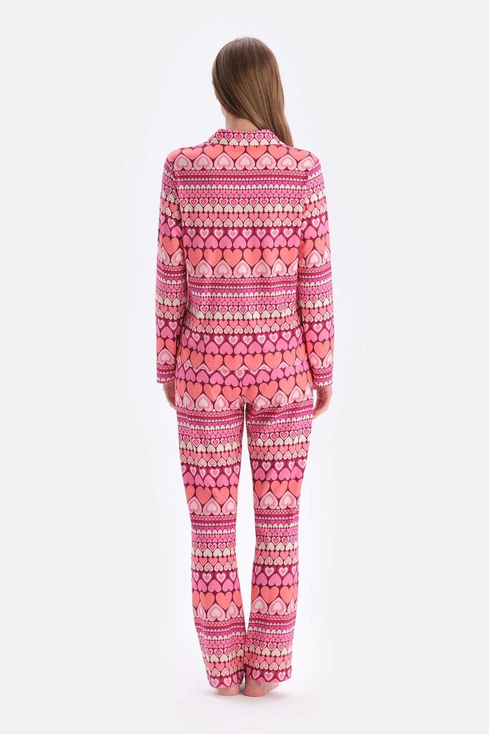 Multicolor Kalpli Metraj Baskılı Gömlek Pantolon Pijama Takımı