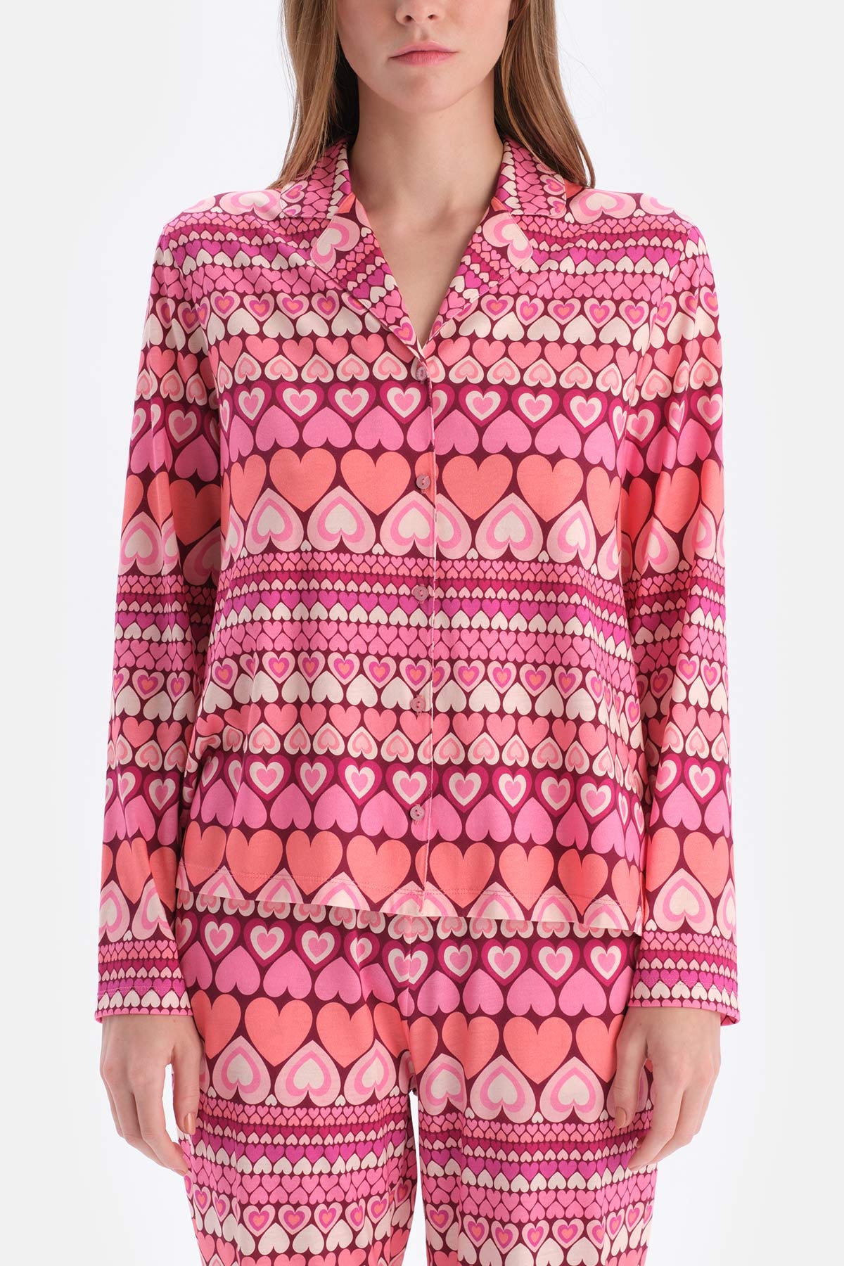 Multicolor Kalpli Metraj Baskılı Gömlek Pantolon Pijama Takımı