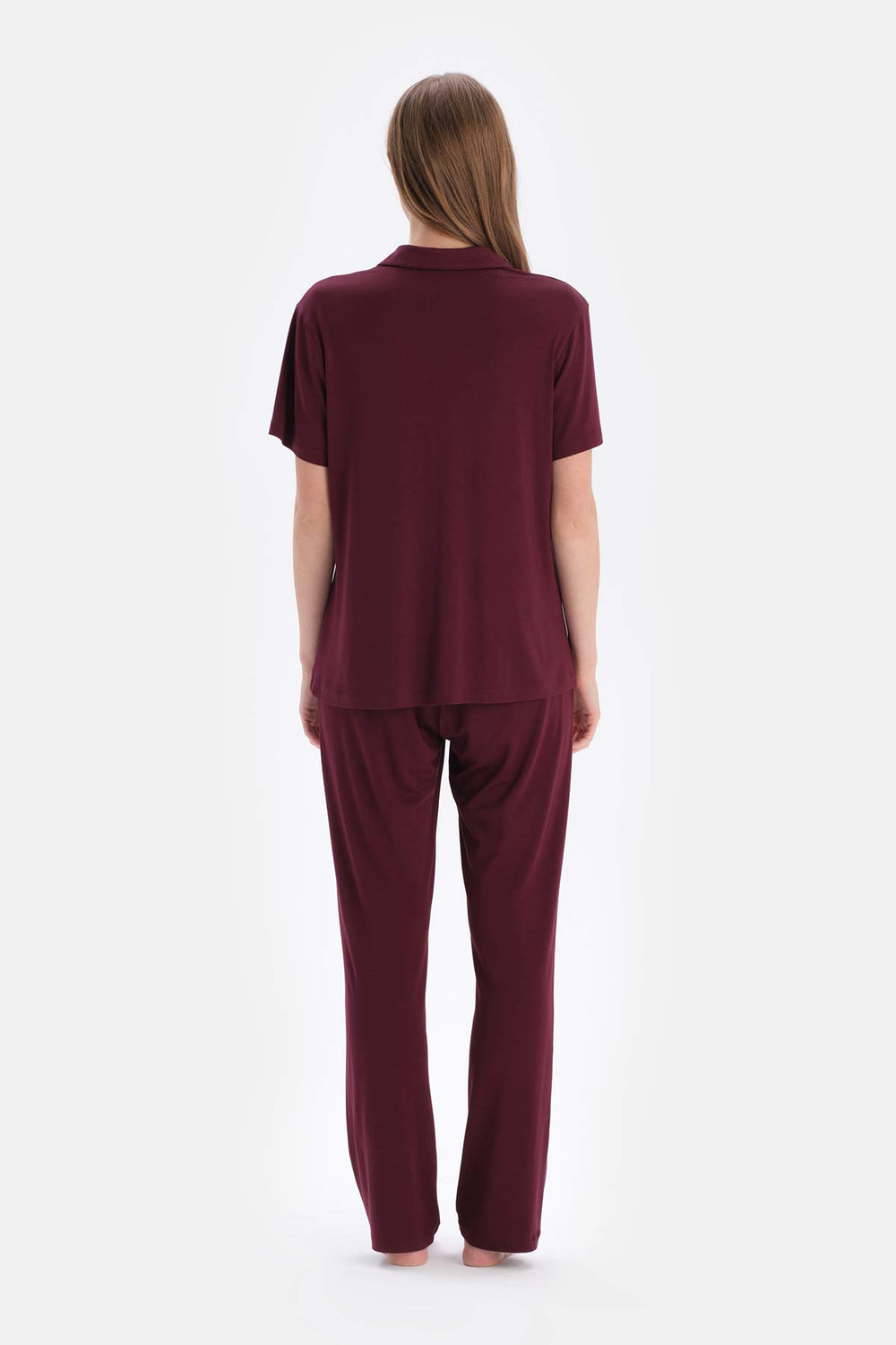 Bordo Viskon Gömlek Pantolon Pijama Takımı