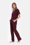 Bordo Viskon Gömlek Pantolon Pijama Takımı