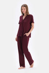 Bordo Viskon Gömlek Pantolon Pijama Takımı
