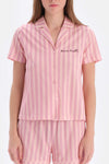 Açık Pembe Çizgili Modal Şortlu Pijama Takımı