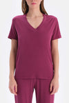 Bordeaux SHORT SLEEVE V-NECK BASIC VISCOSE T-SHIRT PANTS PAJAMA SET