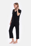 Black SHORT SLEEVE V-NECK BASIC VISCOSE T-SHIRT PANTS PAJAMA SET