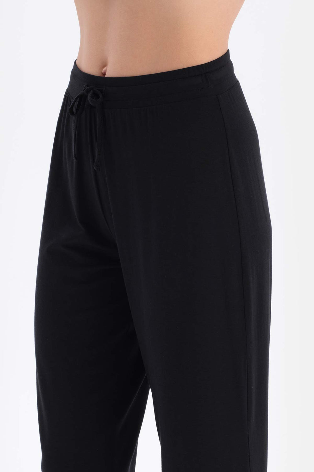 Black SHORT SLEEVE V-NECK BASIC VISCOSE T-SHIRT PANTS PAJAMA SET