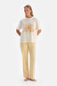Kırık Beyaz Baskılı Pamuklu Pijama Takımı
