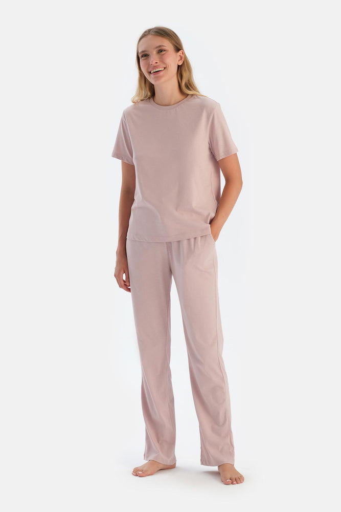 Pembe Bisiklet Yaka Düşük Kol Celliant Pijama Takımı