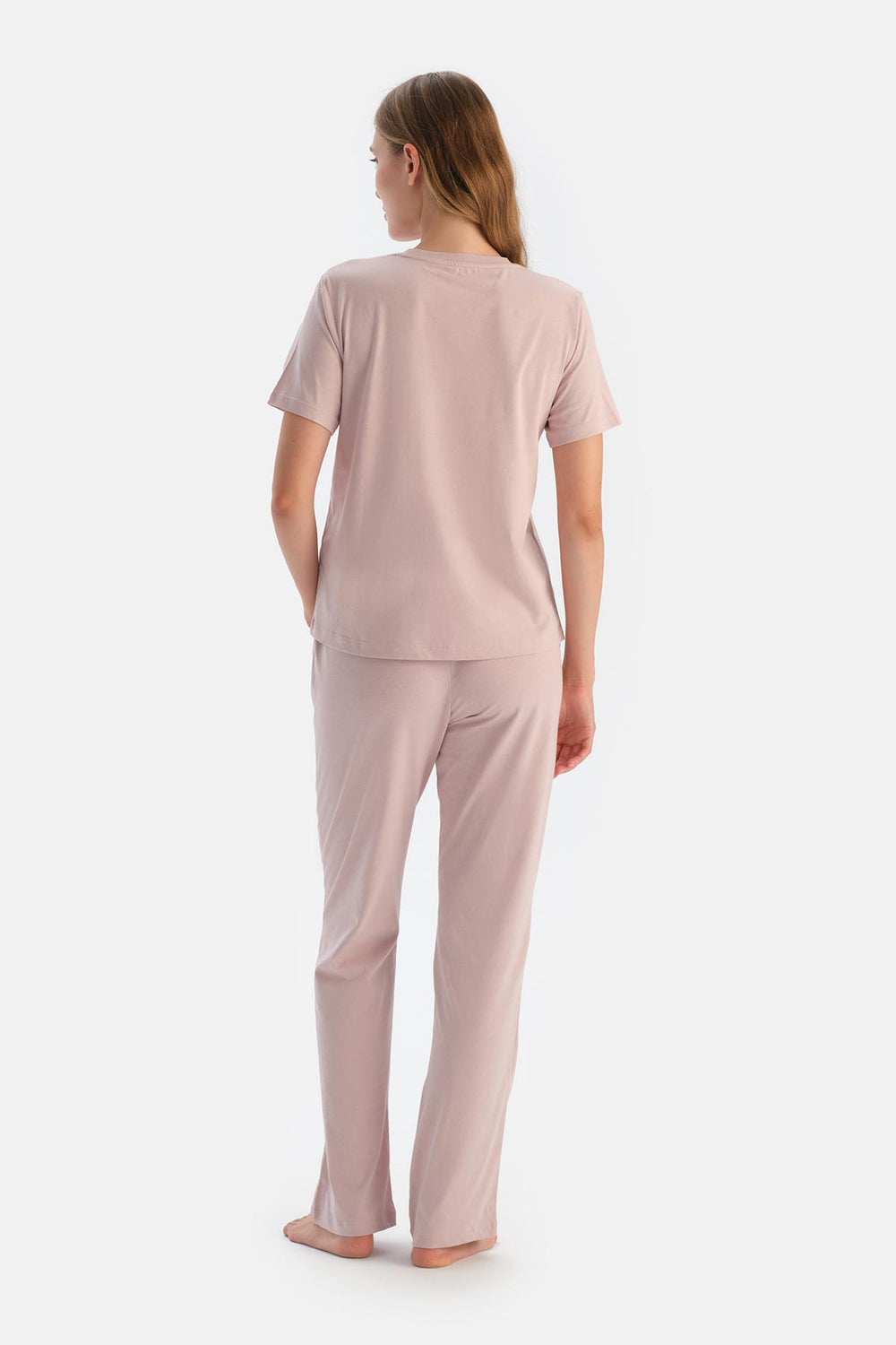 Pembe Bisiklet Yaka Düşük Kol Celliant Pijama Takımı