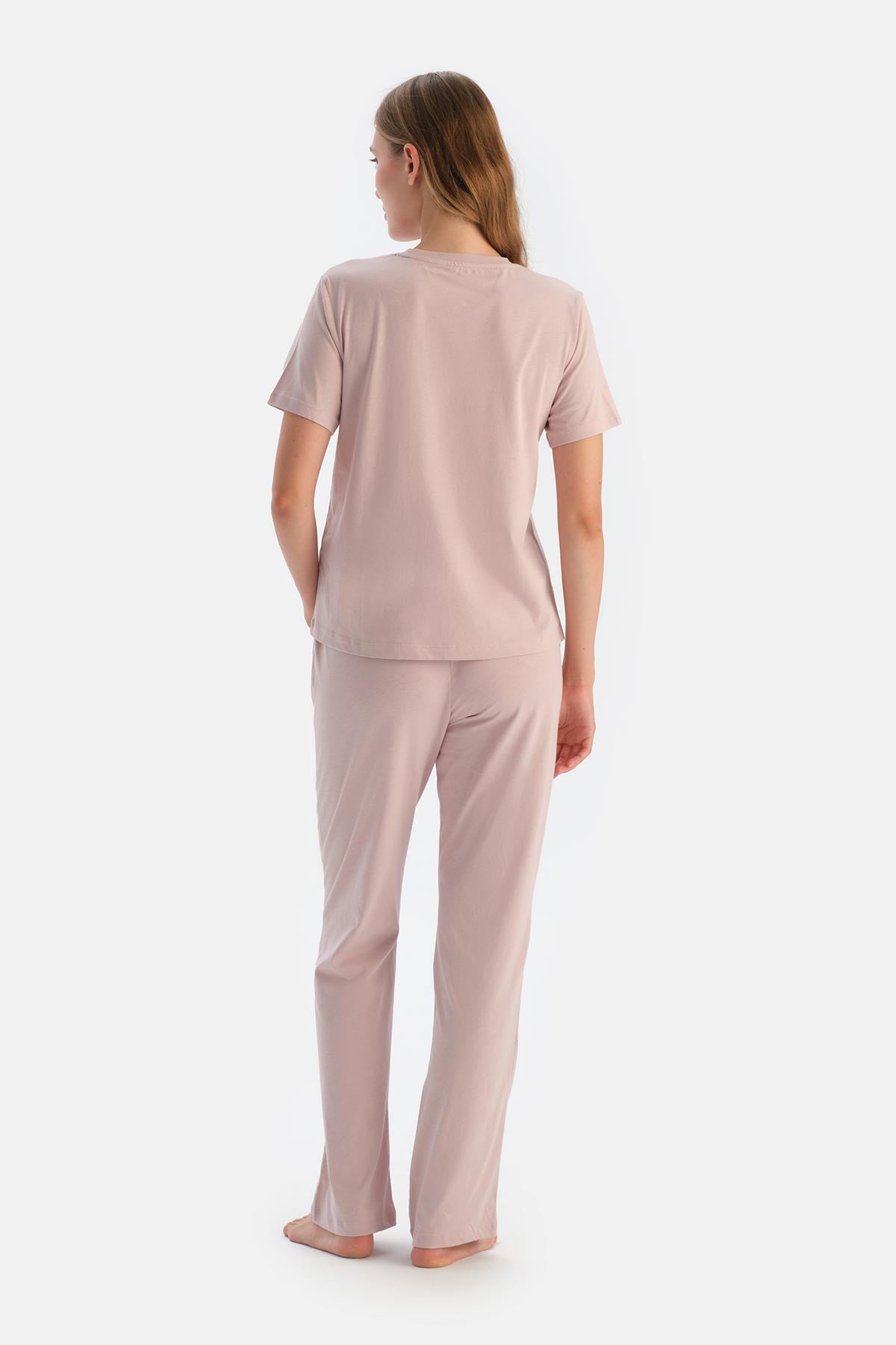 Pembe Bisiklet Yaka Düşük Kol Celliant Pijama Takımı