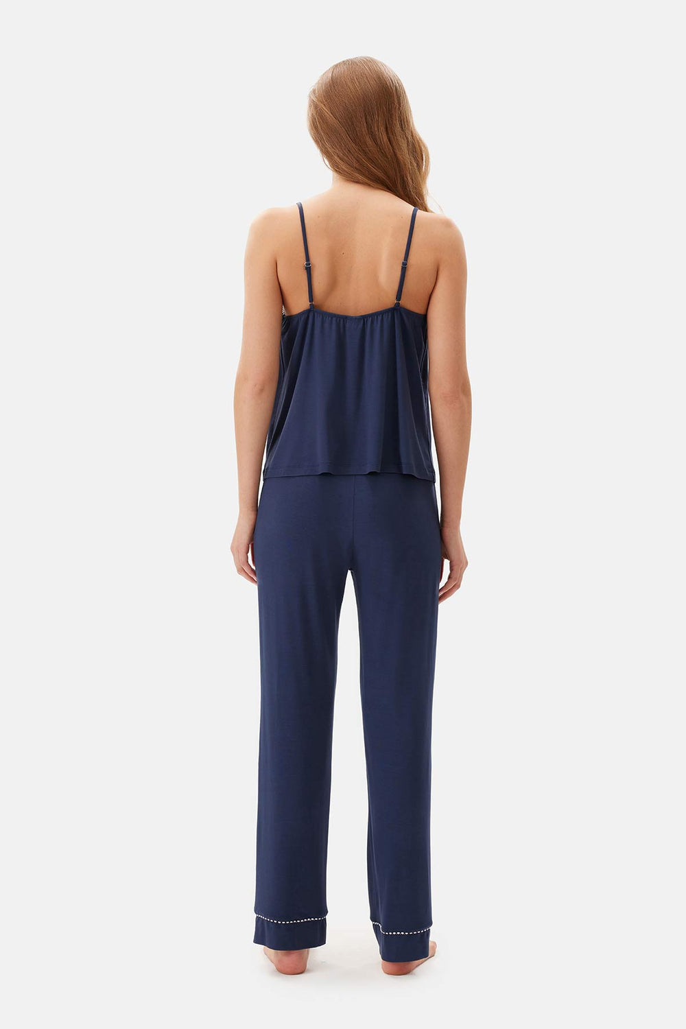 Lacivert Biye Detaylı Askılı Viskon Pijama Takımı