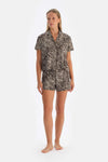 Kahverengi Zebra Desenli Viskon Şortlu Pijama Takımı