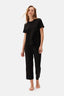 Siyah Bis Yaka Düşük Kol Pijama Takımı