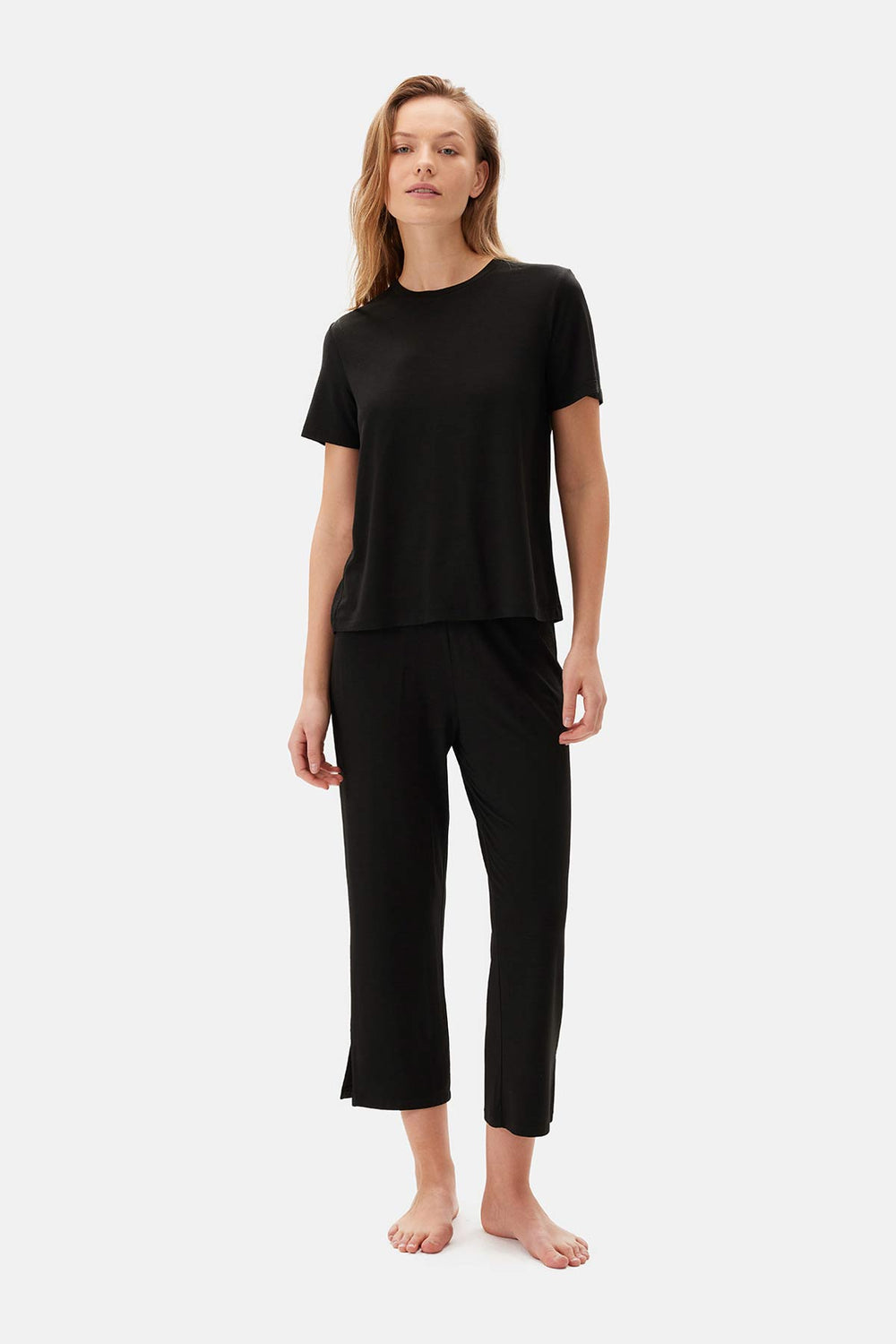 Siyah Bis Yaka Düşük Kol Pijama Takımı