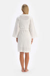 White RUFFLED MUSLIN MATERNITY DRESSING GOWN