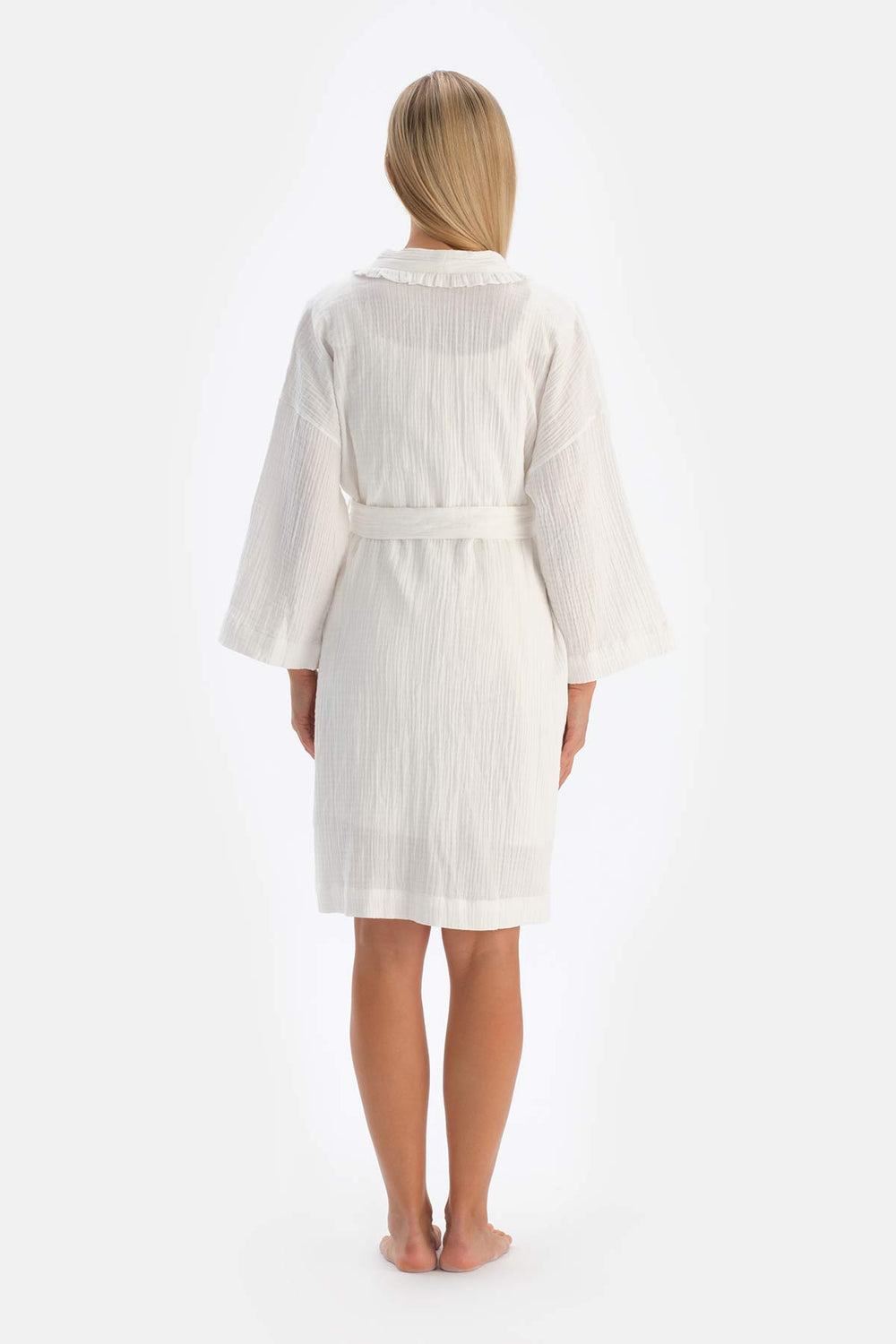 White RUFFLED MUSLIN MATERNITY DRESSING GOWN