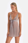 Açık Gri Dantel ve Sim Detaylı Babydoll