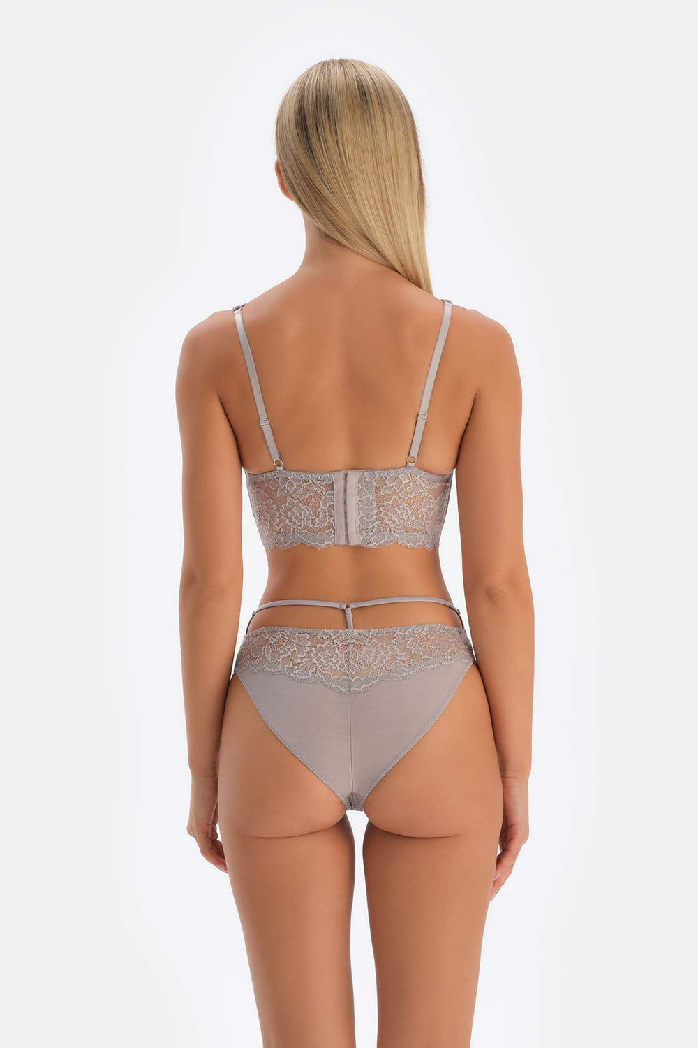 Light Grey LACE AND STONE DETAILED UNFILLED BRA WITH CUP