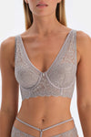 Light Grey LACE AND STONE DETAILED UNFILLED BRA WITH CUP